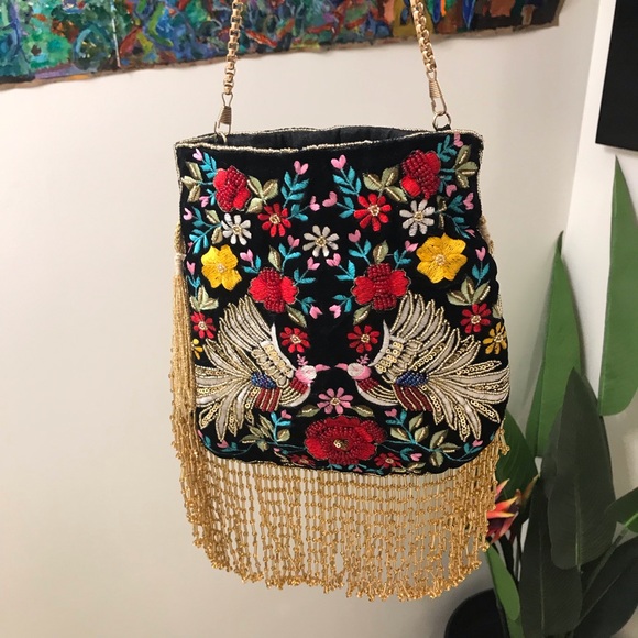 Ramla Embroidery Pouch Bag Womens Black Mumbai Handmade - Picture 12 of 15